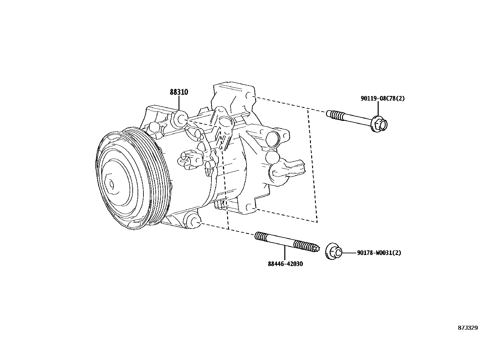 Toyota COROLLA Heating & Air Conditioning - Compressor EPC diagram — 87J329