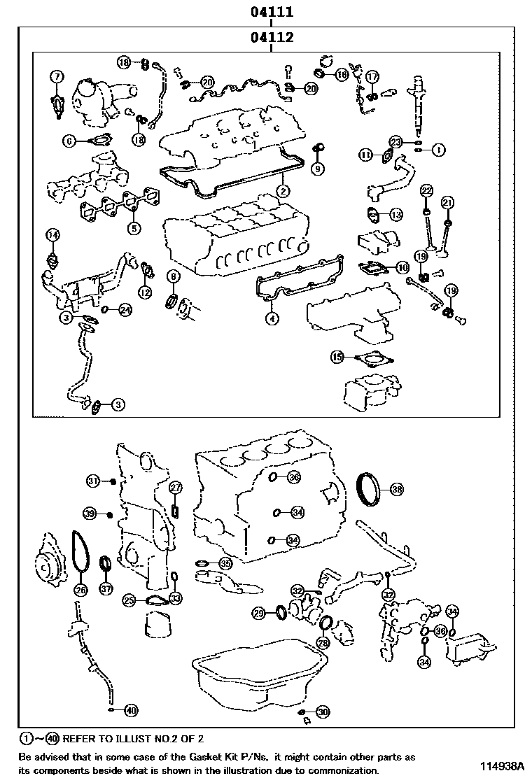 Toyota COROLLA Engine Overhaul Gasket Kit EPC diagram — 114938A