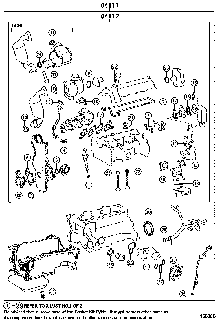 Toyota COROLLA Engine Overhaul Gasket Kit EPC diagram — 115896B