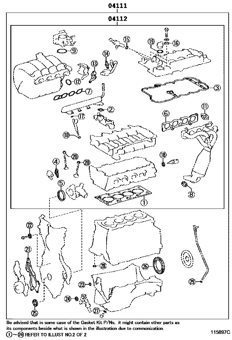 Toyota COROLLA Engine Overhaul Gasket Kit EPC diagram — 115897C