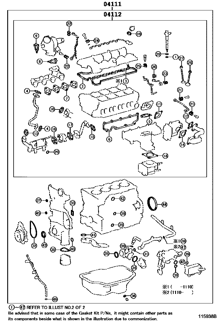 Toyota COROLLA Engine Overhaul Gasket Kit EPC diagram — 115938B