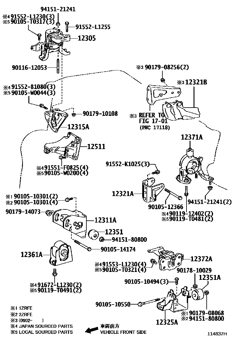 Toyota COROLLA Engine Mounting EPC diagram — 114837H
