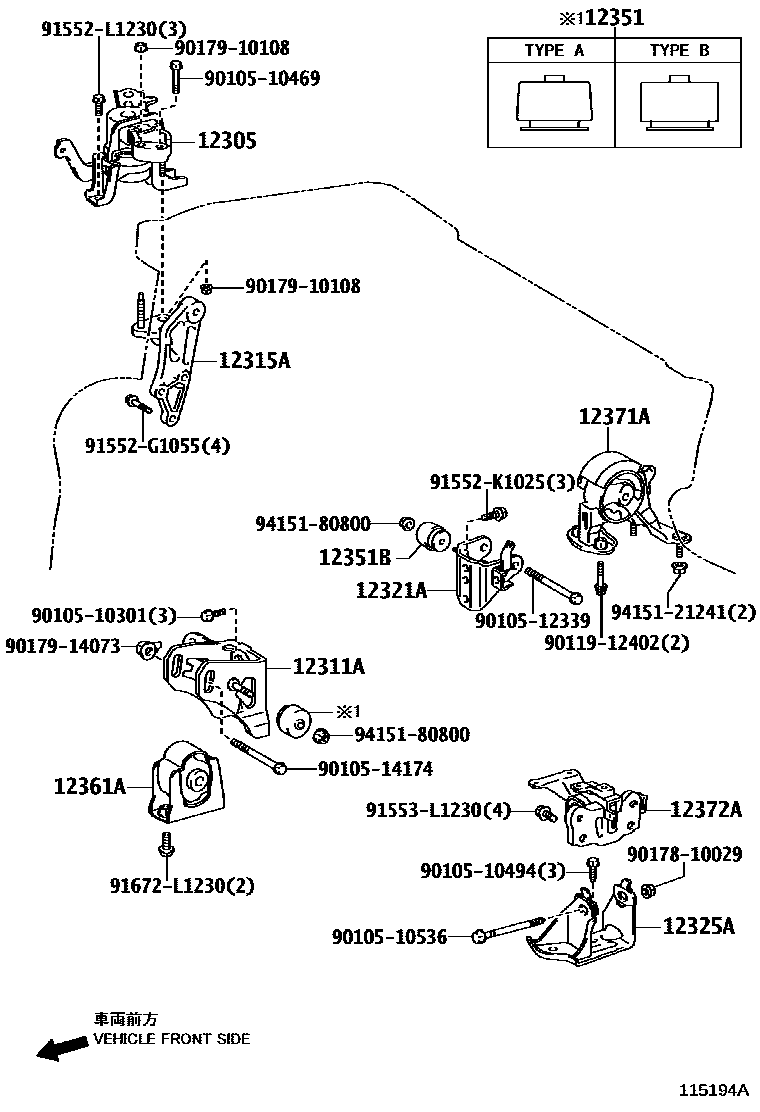 Toyota COROLLA Engine Mounting EPC diagram — 115194A