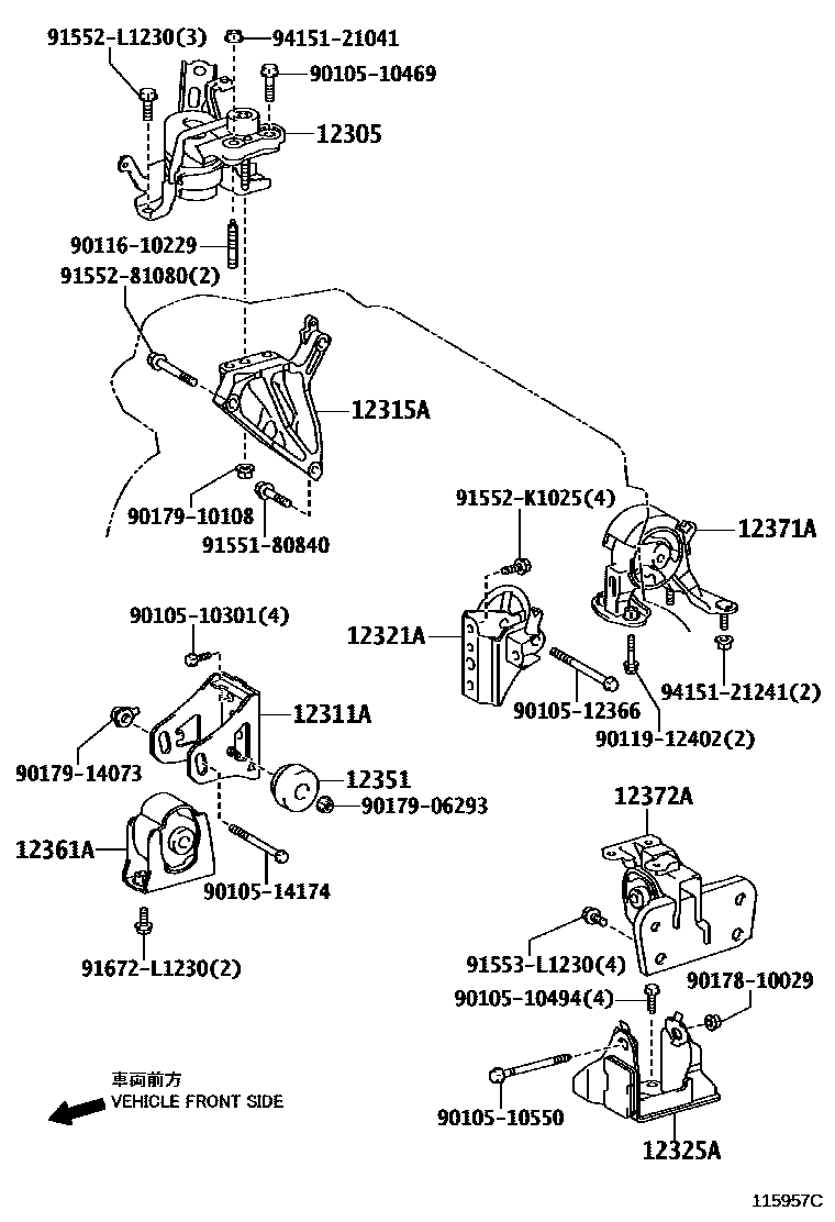 Toyota COROLLA Engine Mounting EPC diagram — 115957C