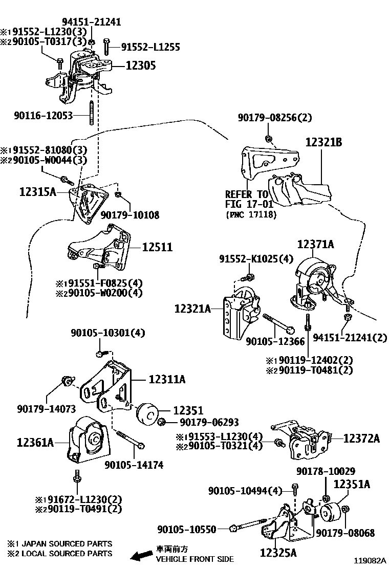 Toyota COROLLA Engine Mounting EPC diagram — 119082B
