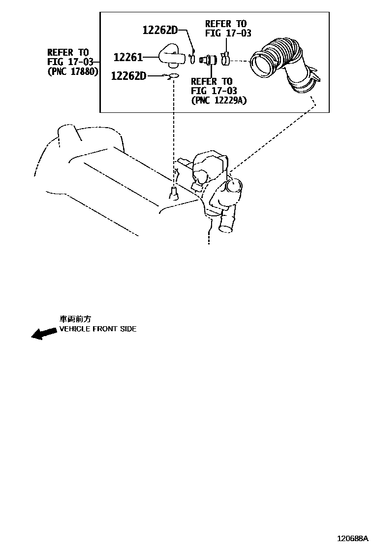 Toyota COROLLA Ventilation Hose EPC diagram — 120688A