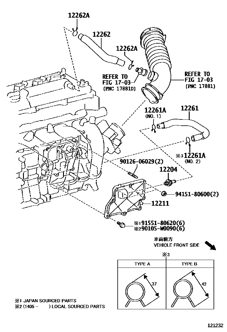 Toyota COROLLA Ventilation Hose EPC diagram — 121232