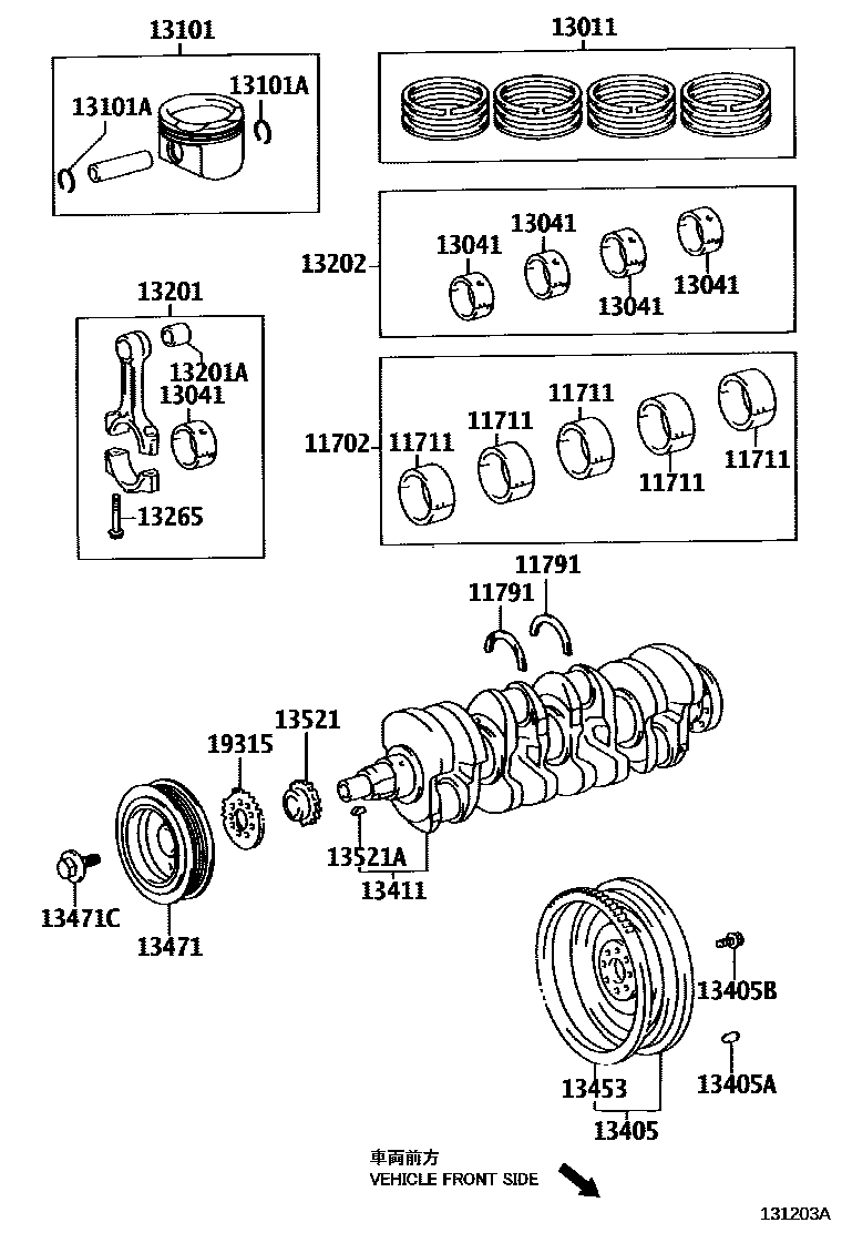 Toyota COROLLA Crankshaft & Piston EPC diagram — 131203A