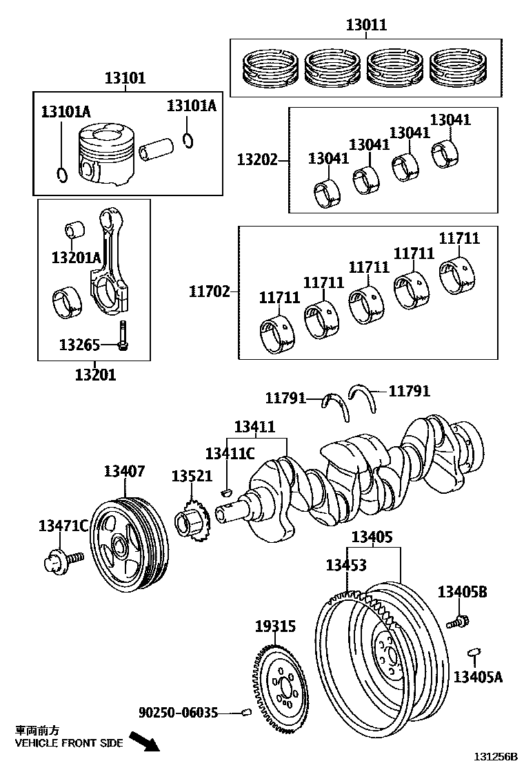 Toyota COROLLA Crankshaft & Piston EPC diagram — 131256B