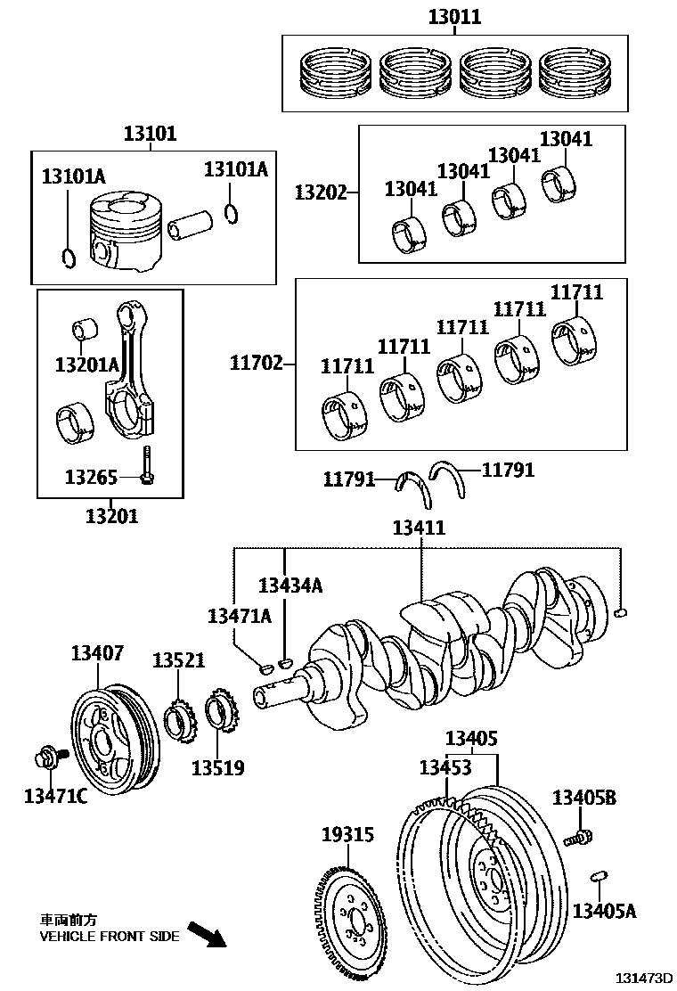 Toyota COROLLA Crankshaft & Piston EPC diagram — 131473D