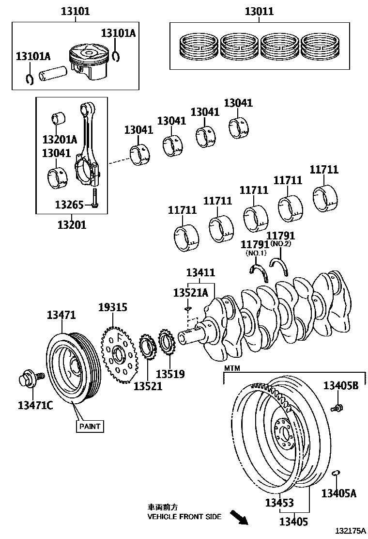 Toyota COROLLA Crankshaft & Piston EPC diagram — 132175A