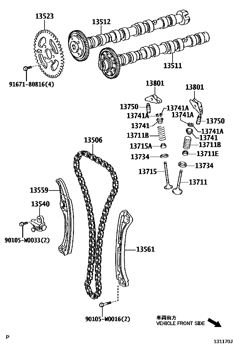 Toyota COROLLA Camshaft & Valve EPC diagram — 131170J