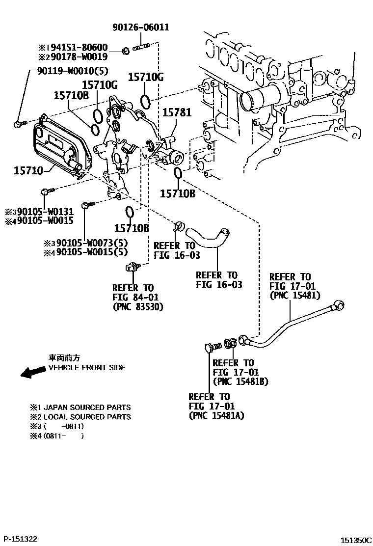 Toyota COROLLA Engine Oil Cooler EPC diagram — 151350C