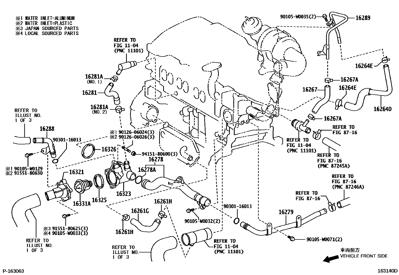 Toyota COROLLA RADIATOR & WATER OUTLET EPC diagram — 163140D