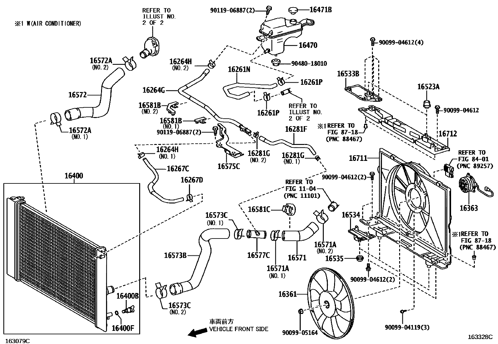 Toyota COROLLA RADIATOR & WATER OUTLET EPC diagram — 163328C
