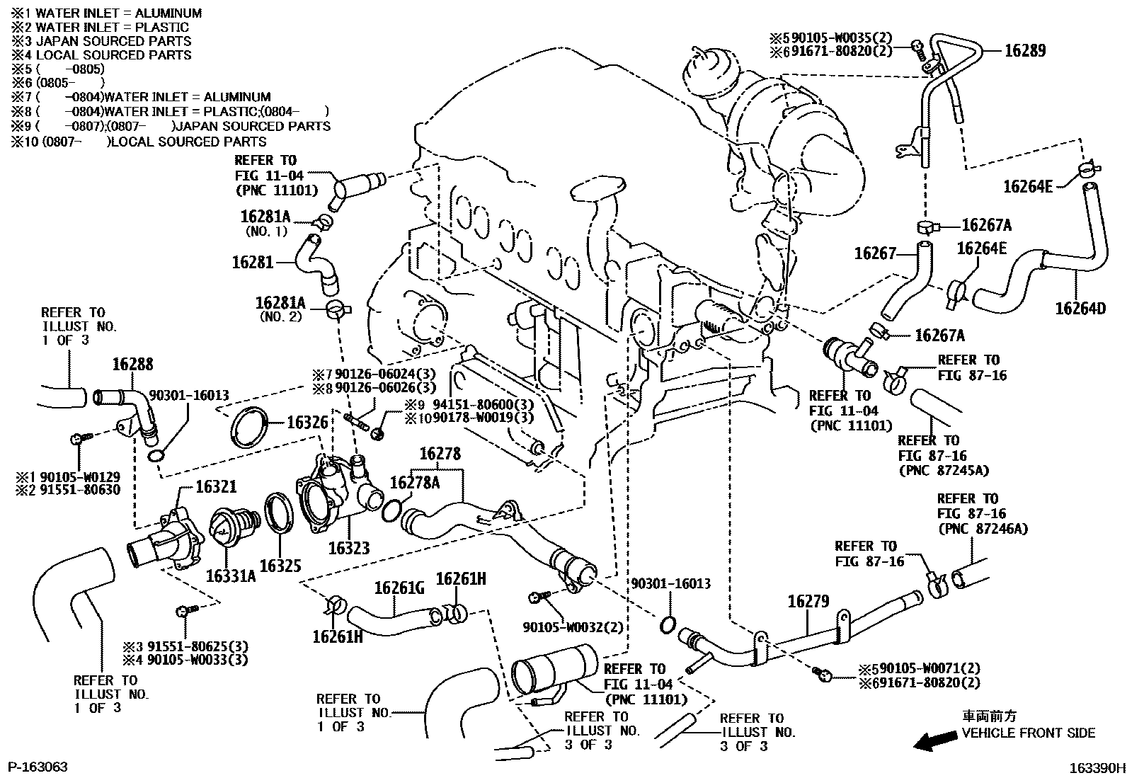 Toyota COROLLA RADIATOR & WATER OUTLET EPC diagram — 163390H