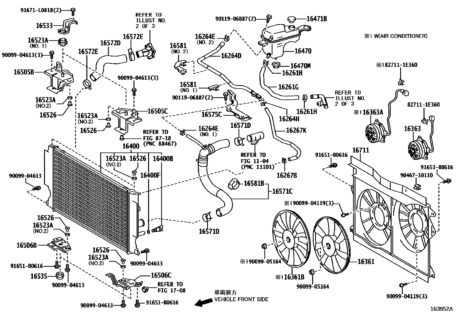 Toyota COROLLA RADIATOR & WATER OUTLET EPC diagram — 163852A