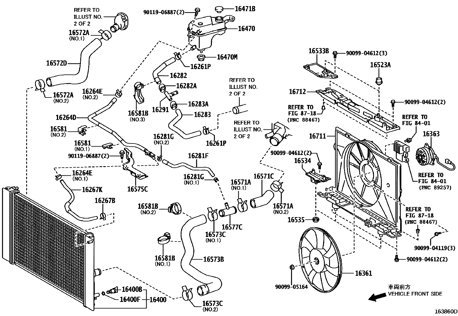 Toyota COROLLA RADIATOR & WATER OUTLET EPC diagram — 163860D