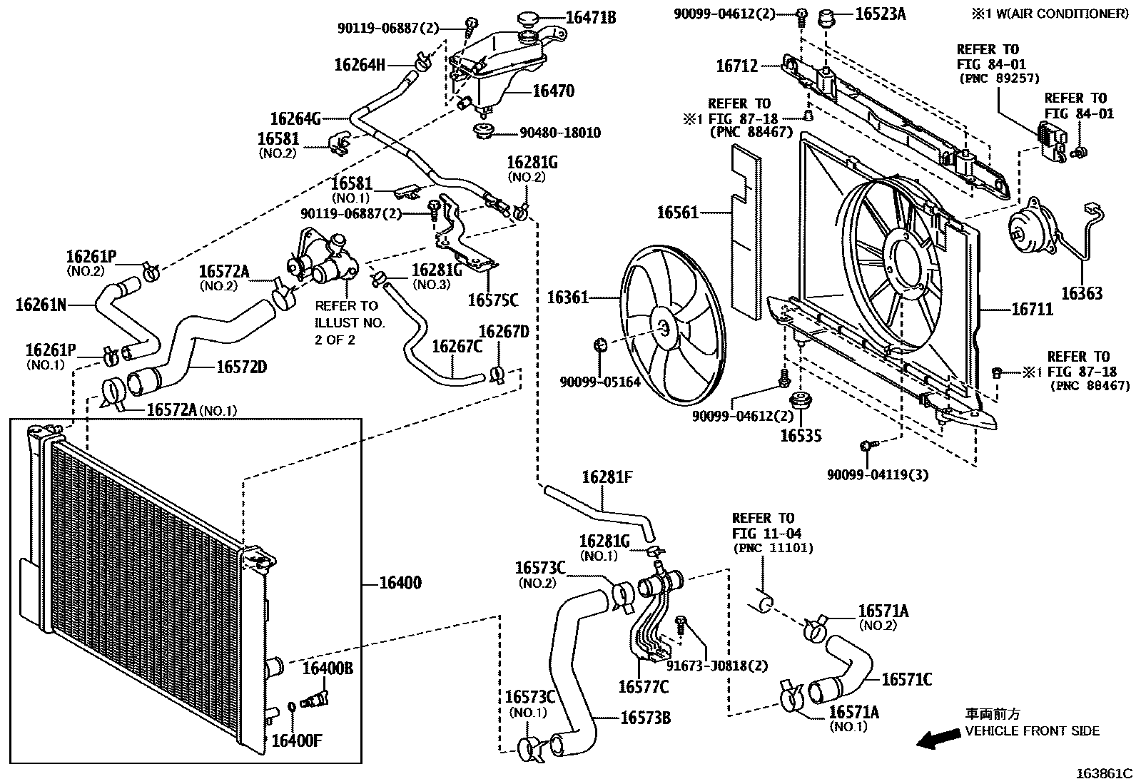 Toyota COROLLA RADIATOR & WATER OUTLET EPC diagram — 163861C