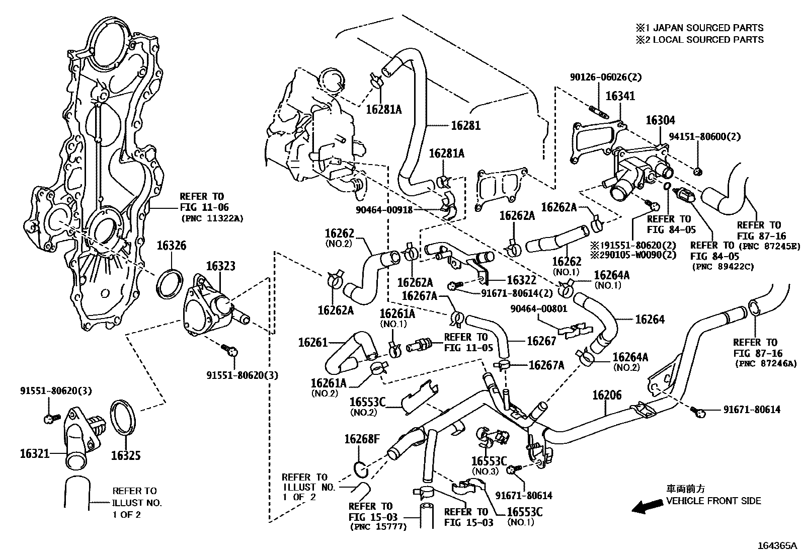 Toyota COROLLA RADIATOR & WATER OUTLET EPC diagram — 164365A