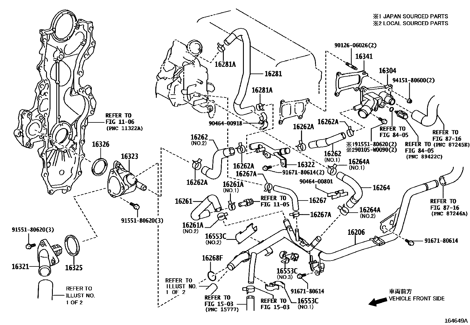 Toyota COROLLA RADIATOR & WATER OUTLET EPC diagram — 164649A