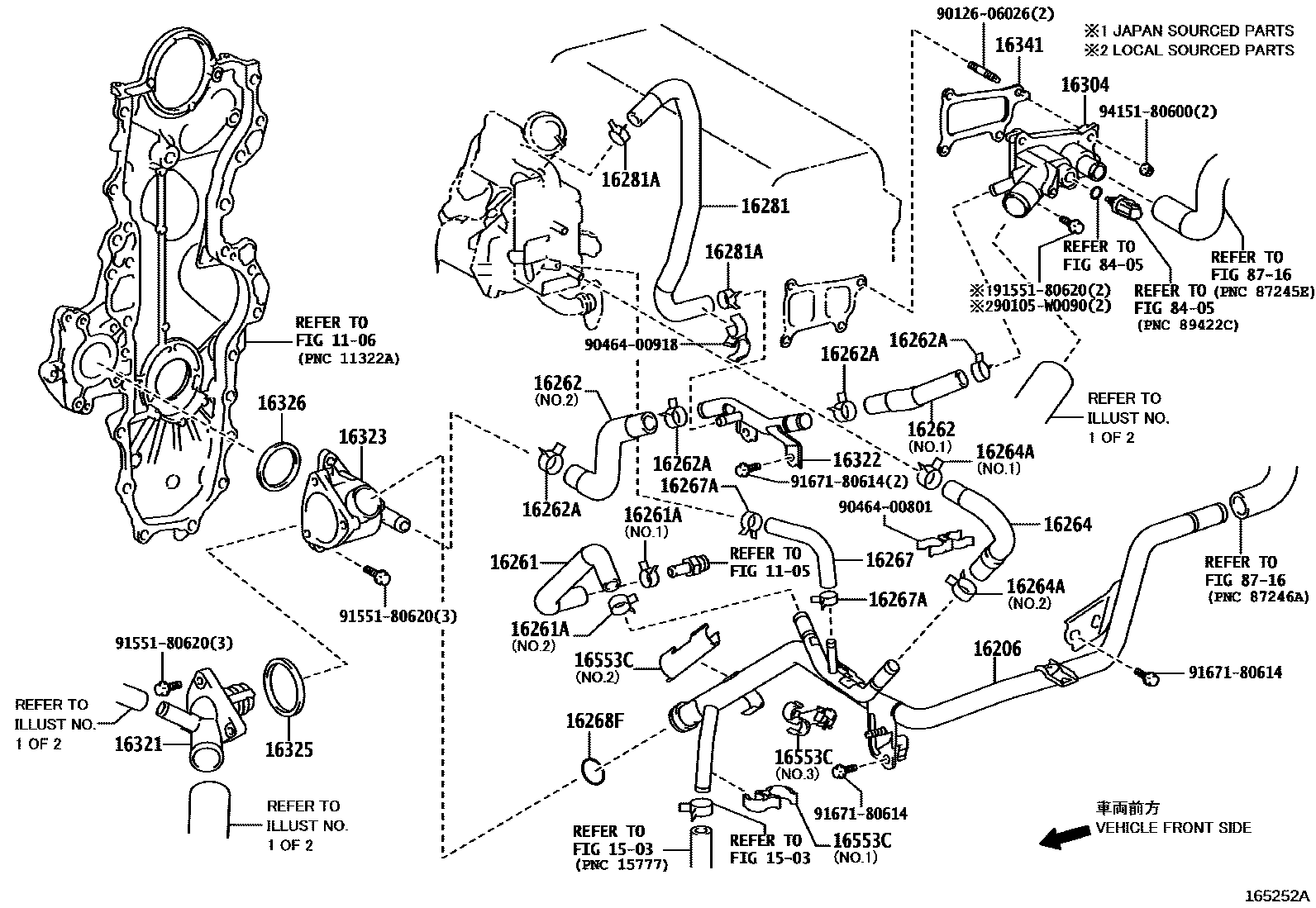 Toyota COROLLA RADIATOR & WATER OUTLET EPC diagram — 165252A