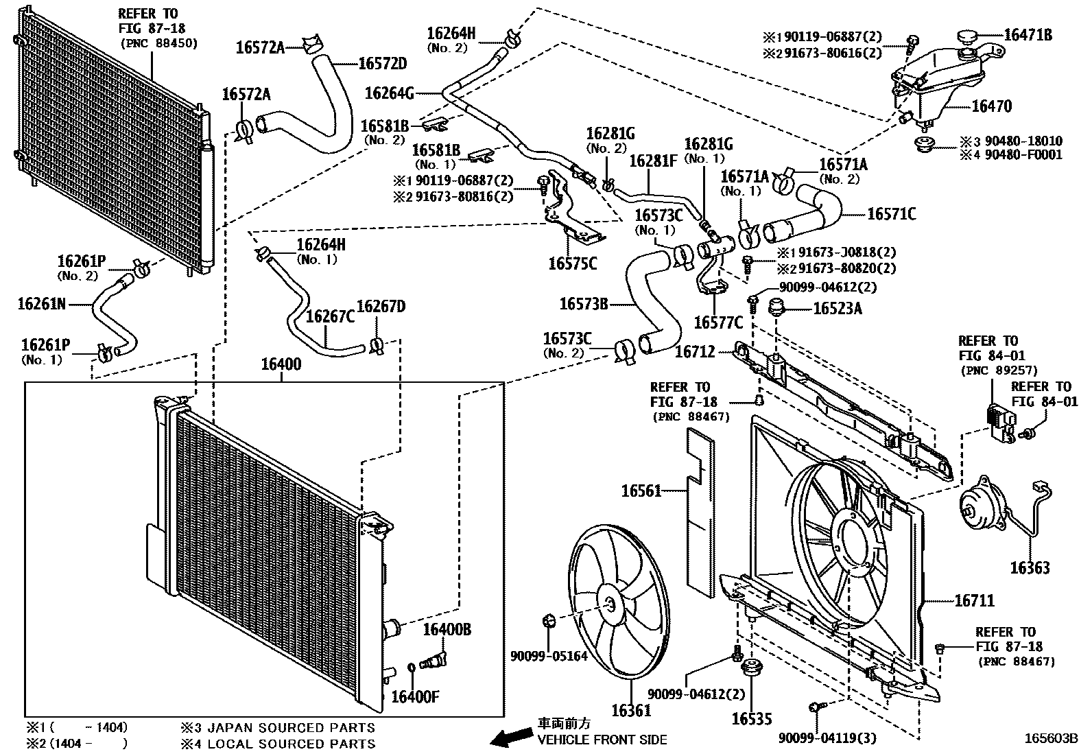 Toyota COROLLA RADIATOR & WATER OUTLET EPC diagram — 165603B