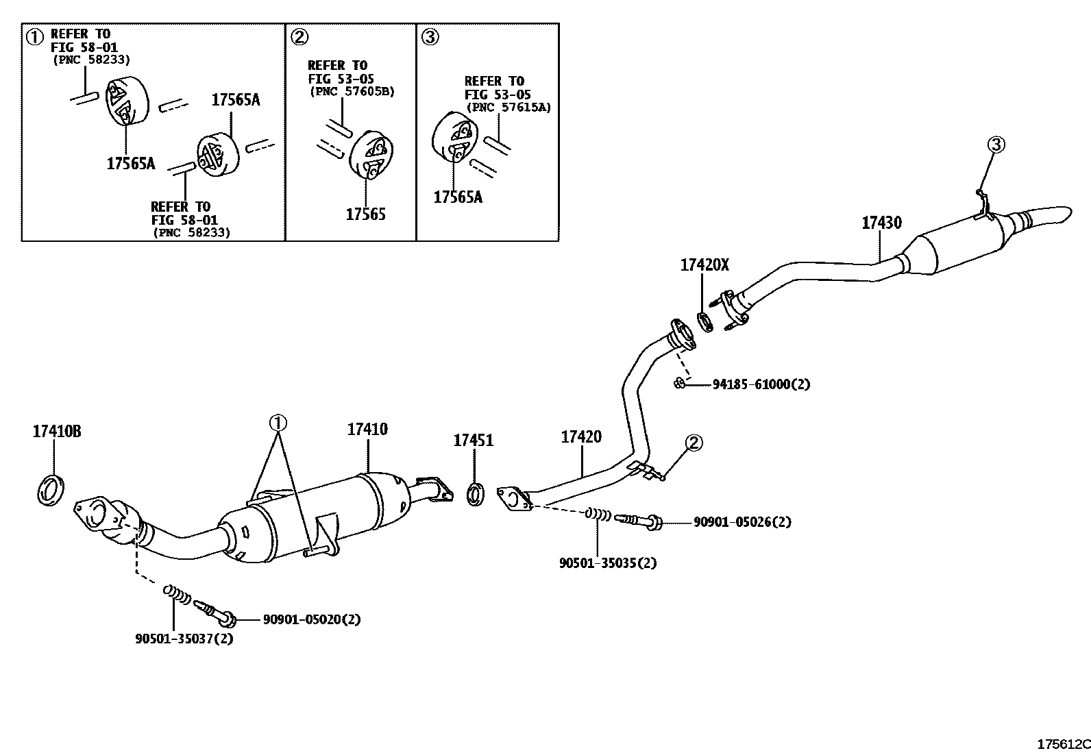 Toyota COROLLA Exhaust Pipe EPC diagram — 175612C