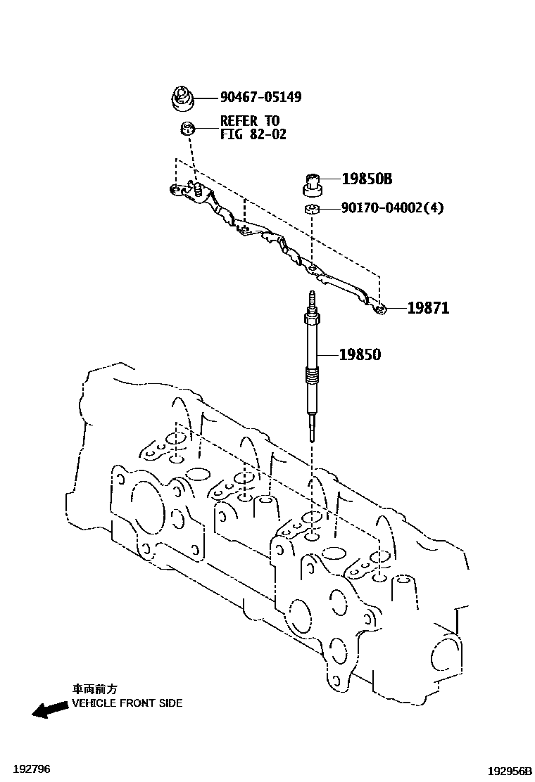 Toyota COROLLA 点火线圈和火花塞 /电热塞 EPC diagram — 192956B