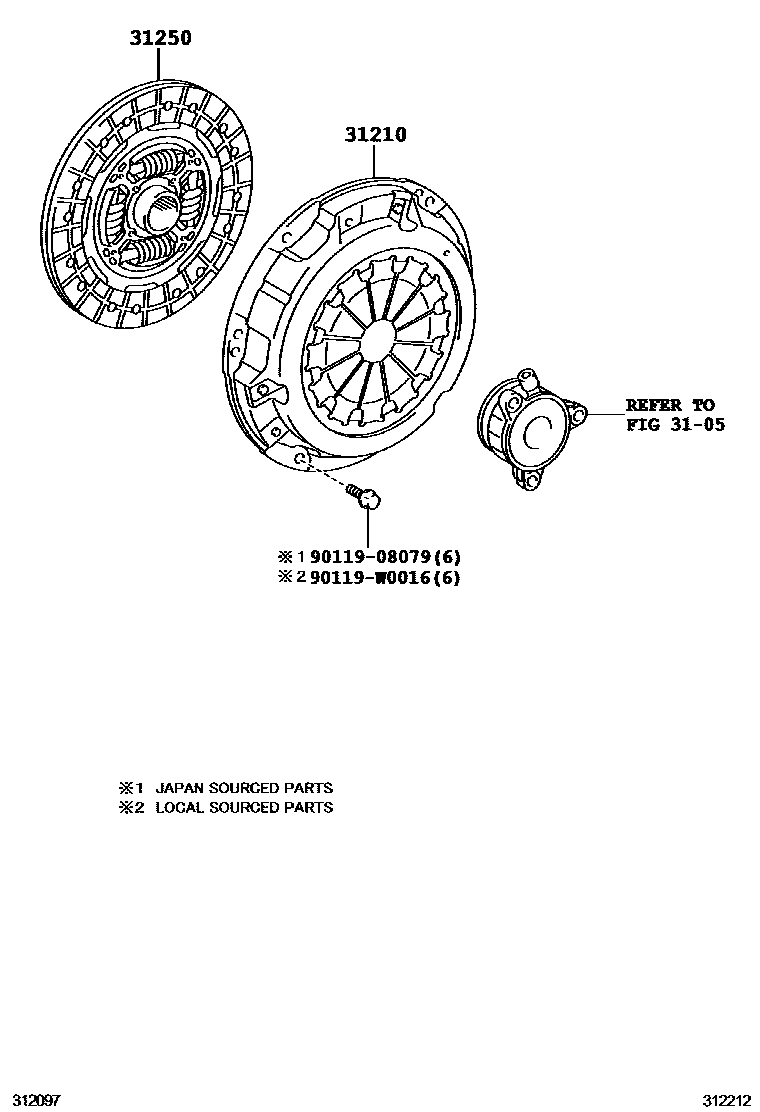 Toyota COROLLA 离合器和分离叉 EPC diagram — 312212