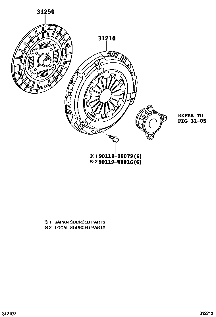 Toyota COROLLA 离合器和分离叉 EPC diagram — 312213