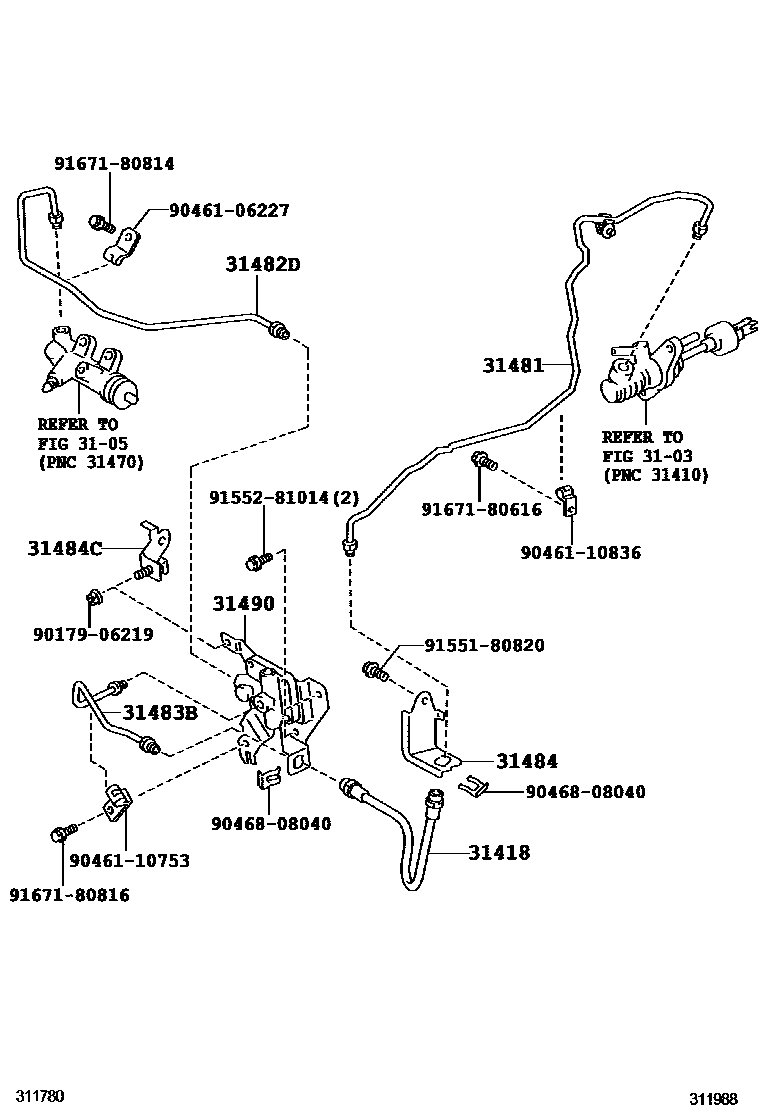 Toyota COROLLA 离合器踏板和挠性软管 EPC diagram — 311988