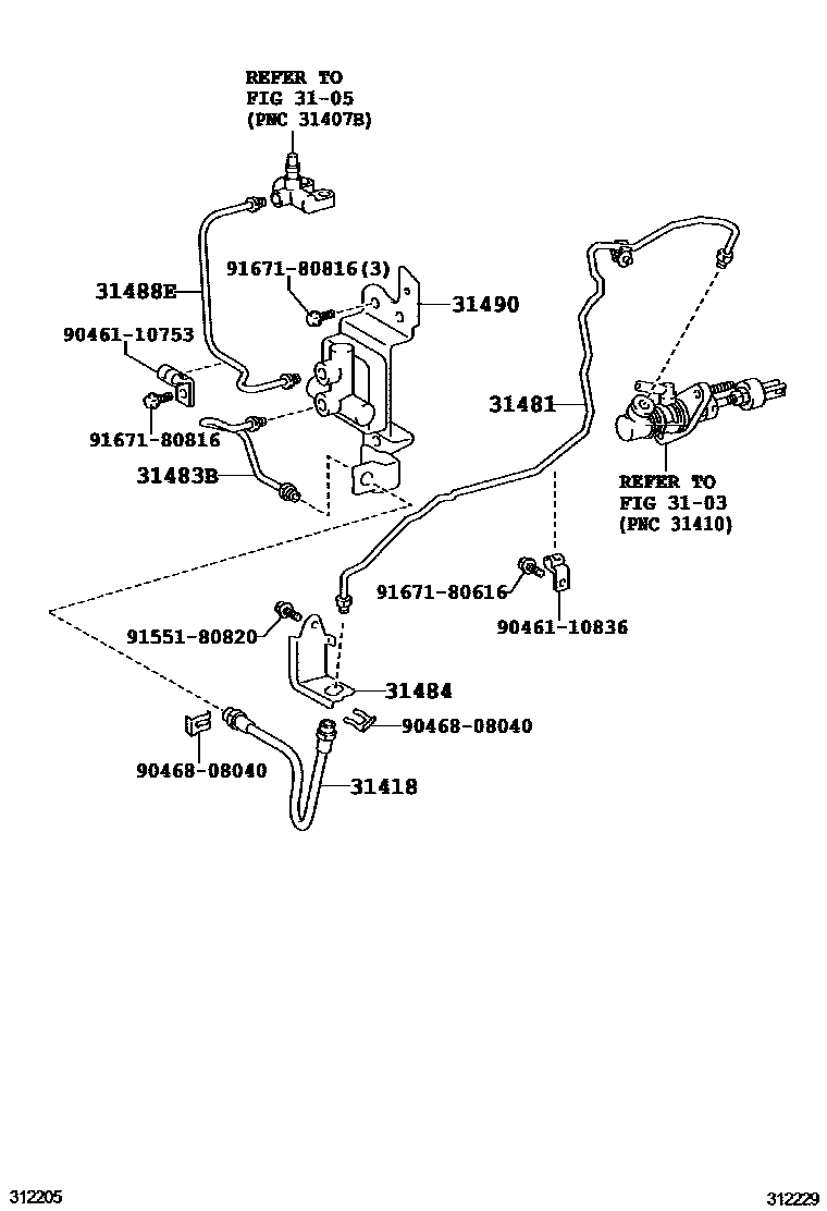 Toyota COROLLA 离合器踏板和挠性软管 EPC diagram — 312229
