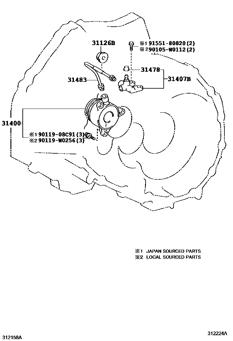 Toyota COROLLA 离合器分离缸 EPC diagram — 312224A