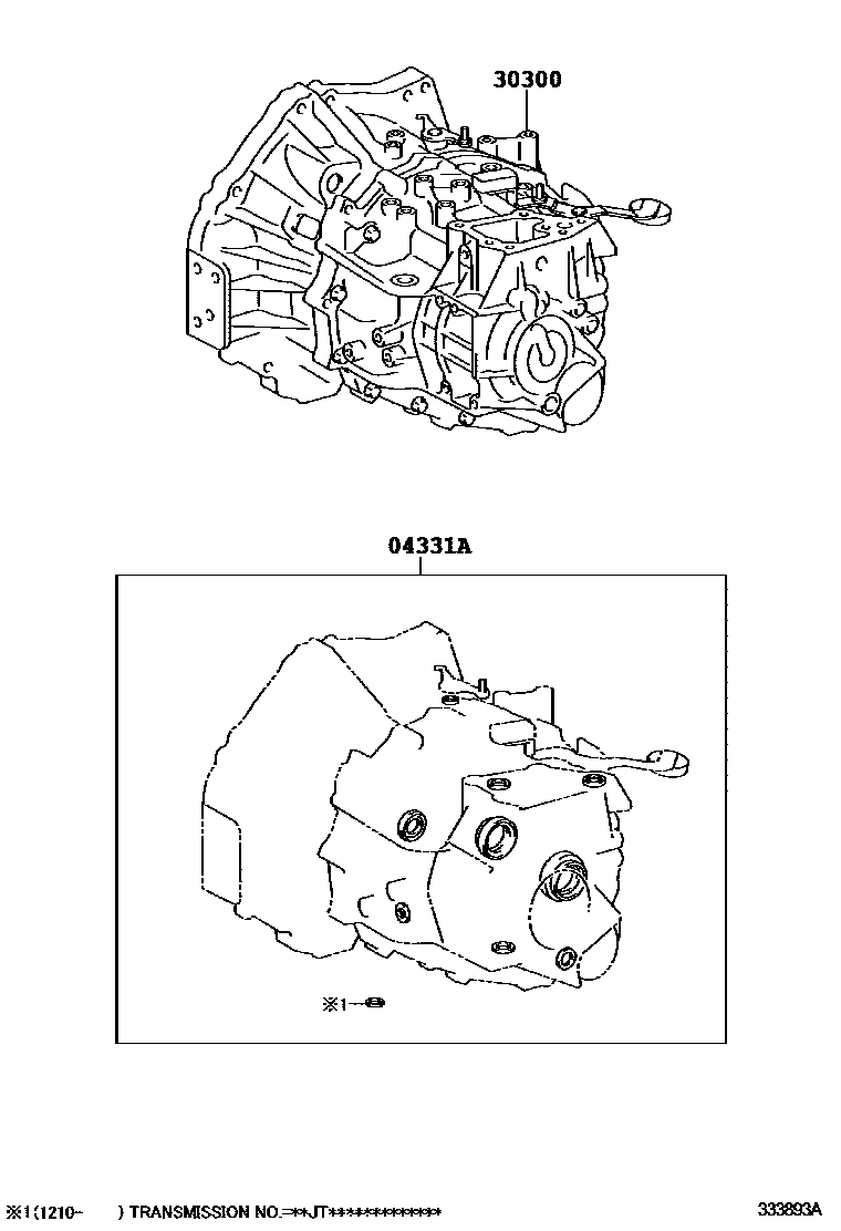 Toyota COROLLA 传动桥或变速器总成和衬垫组件(MTM) EPC diagram — 333893A