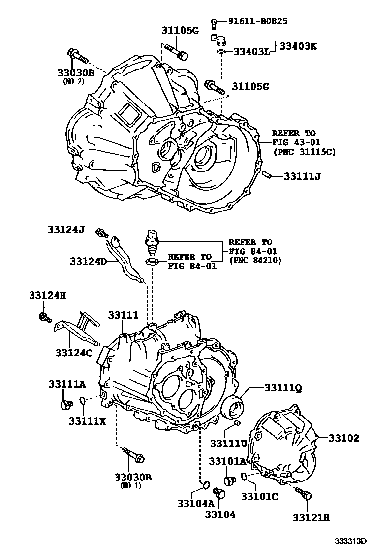 Toyota COROLLA 离合器壳和变速器壳(MTM) EPC diagram — 333313D
