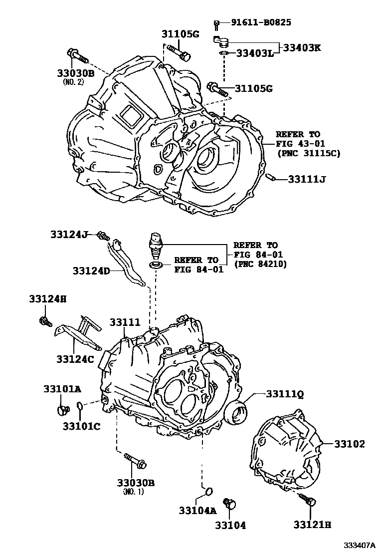 Toyota COROLLA 离合器壳和变速器壳(MTM) EPC diagram — 333407A