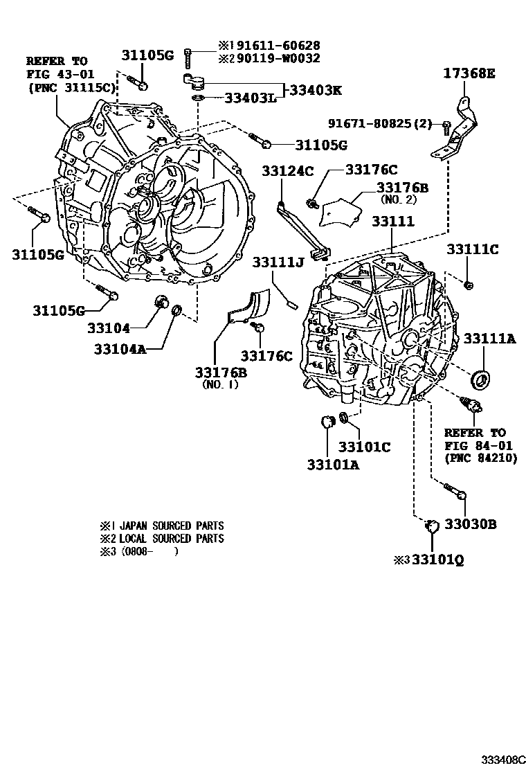 Toyota COROLLA 离合器壳和变速器壳(MTM) EPC diagram — 333408B