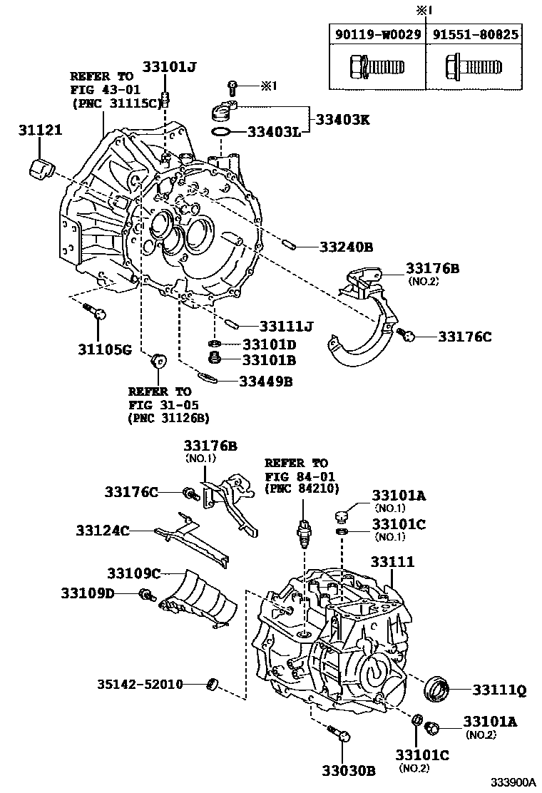 Toyota COROLLA 离合器壳和变速器壳(MTM) EPC diagram — 333900A