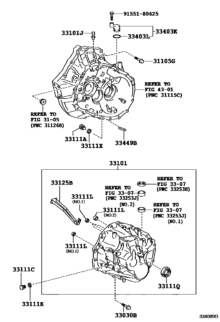 Toyota COROLLA 离合器壳和变速器壳(MTM) EPC diagram — 334089D