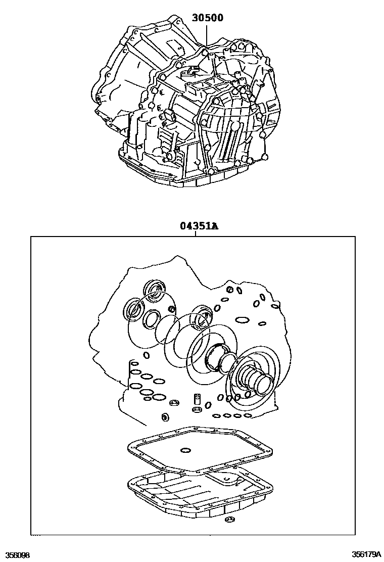 Toyota COROLLA 传动桥或变速器总成和衬垫组件(ATM) EPC diagram — 356179A