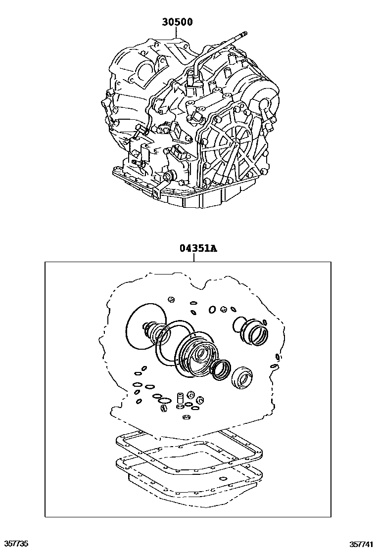 Toyota COROLLA 传动桥或变速器总成和衬垫组件(ATM) EPC diagram — 357741