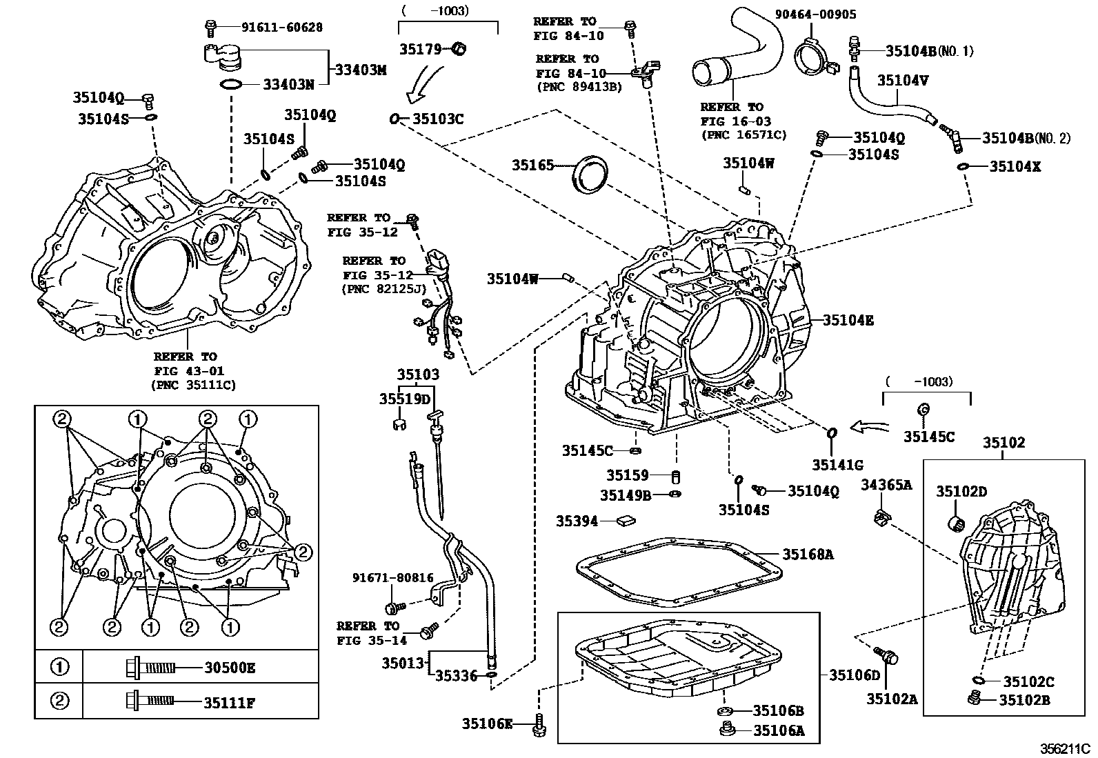 Toyota COROLLA 变速器壳和油底壳(ATM) EPC diagram — 356211C