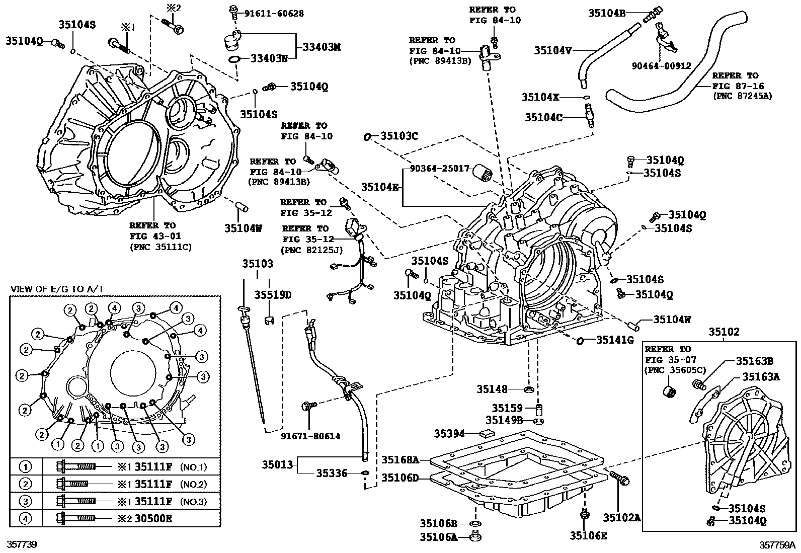 Toyota COROLLA 变速器壳和油底壳(ATM) EPC diagram — 357759A
