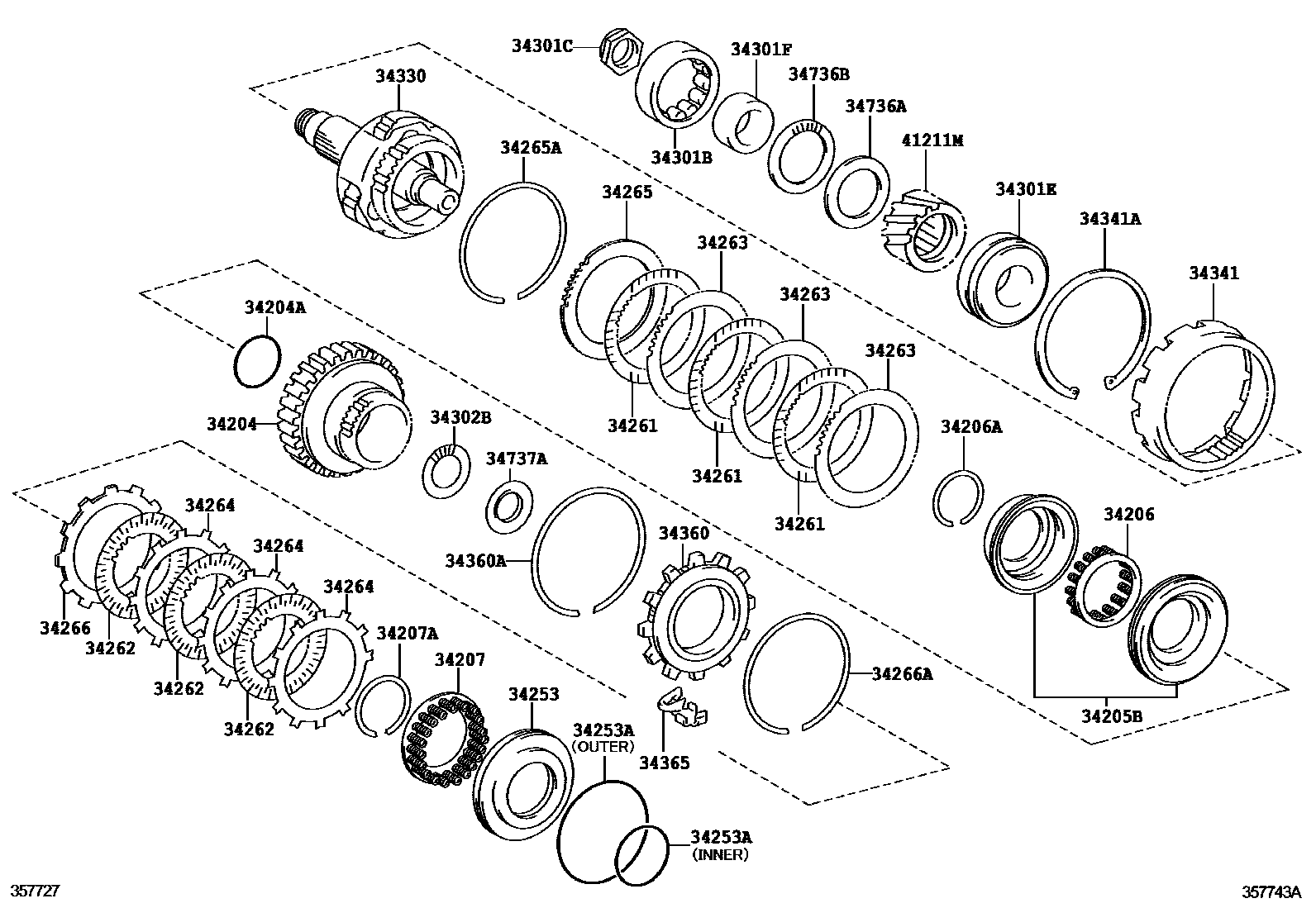 Toyota COROLLA 超速档齿轮(ATM) EPC diagram — 357743A