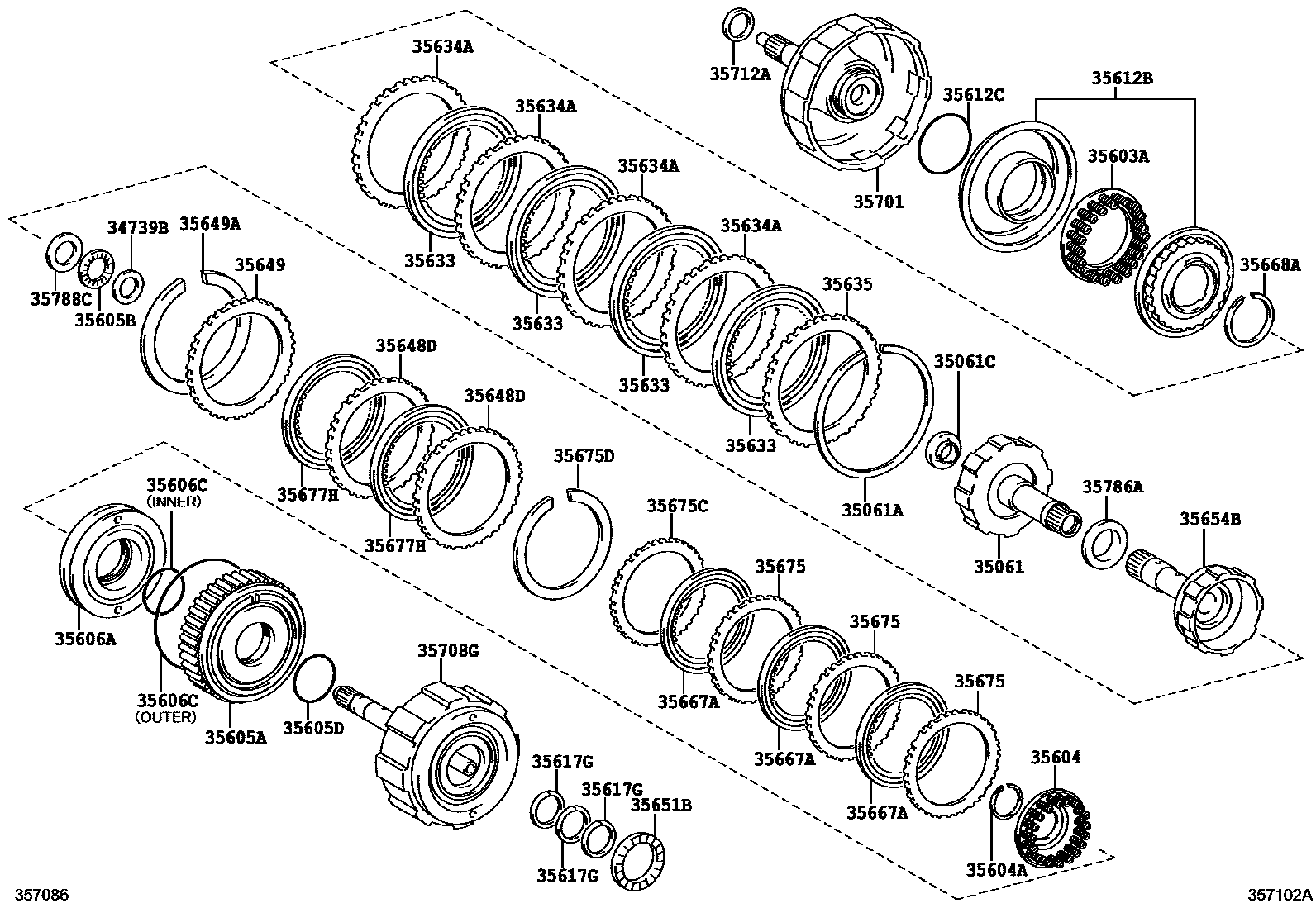 Toyota COROLLA 制动带和多片式离合器(ATM) EPC diagram — 357102A