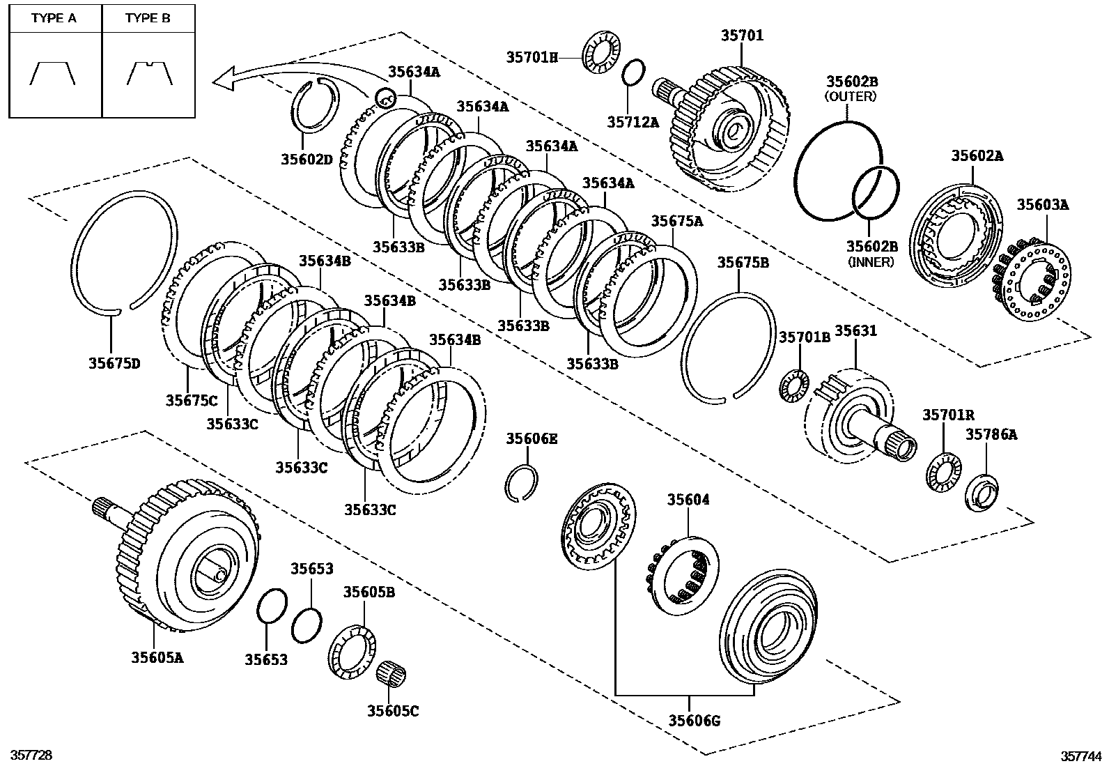 Toyota COROLLA 制动带和多片式离合器(ATM) EPC diagram — 357744