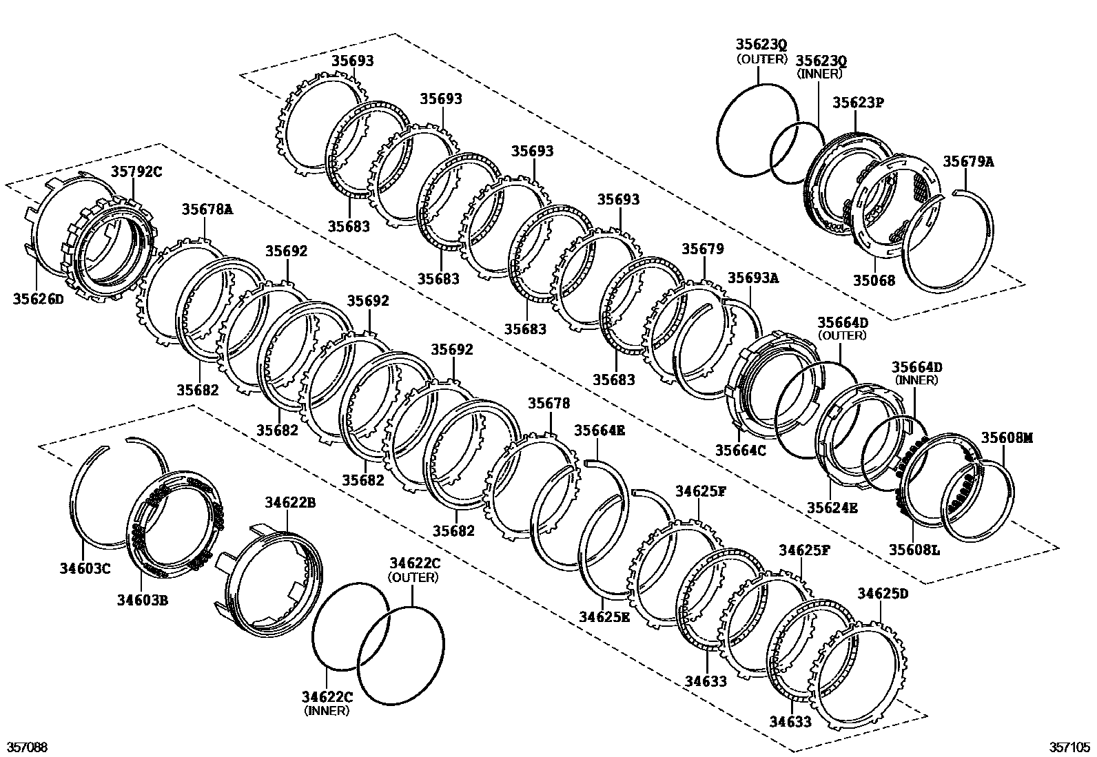 Toyota COROLLA 3号制动器、一档和倒档制动器(ATM) EPC diagram — 357105