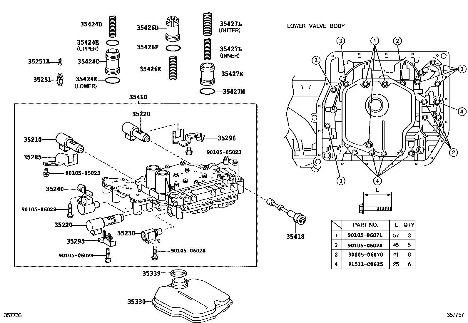 Toyota COROLLA 阀体和滤油网(ATM) EPC diagram — 357757