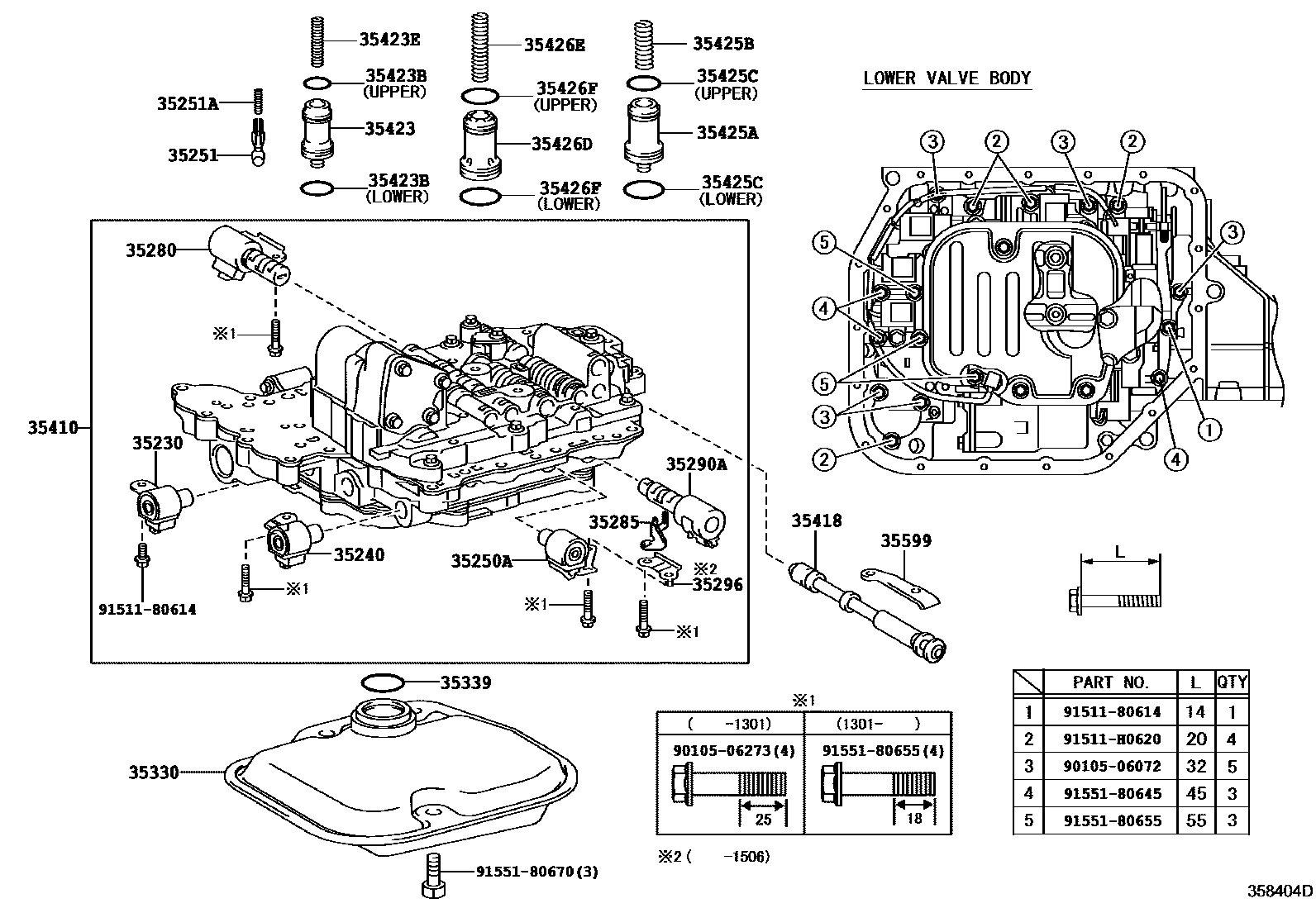 Toyota COROLLA 阀体和滤油网(ATM) EPC diagram — 358404D